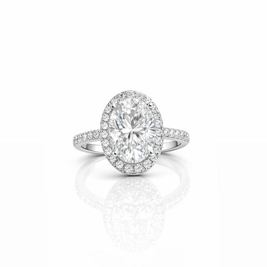 ANEL AJUSTÁVEL SOLITÁRIO OVAL MOISSANITE 3,0 CT BANHO EM RÓDIO