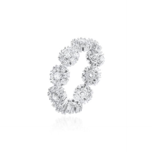 ANEL FLOWER CRAVEJADO 2MM PRATA BANHO EM RÓDIO