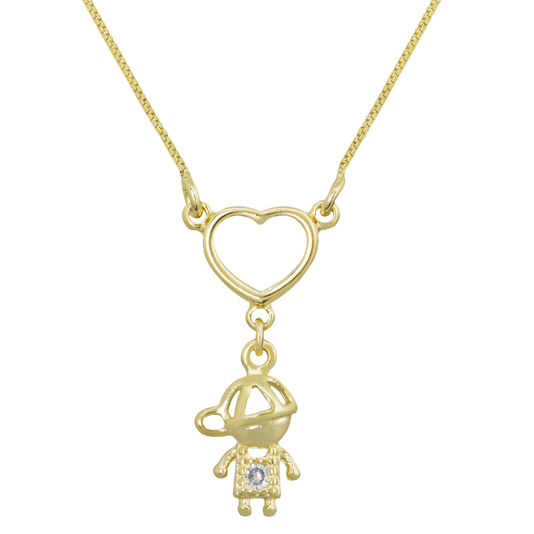 COLAR PINGENTE CORAÇÃO FILHO BANHO EM OURO 18K