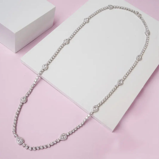 COLAR RIVIERA COROA GOTA ZIRCÔNIA 60CM BANHO EM RÓDIO