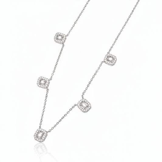COLAR QUADRADO CRISTAL CRAVEJADO ZIRCÔNIA BRANCA BANHO EM RÓDIO