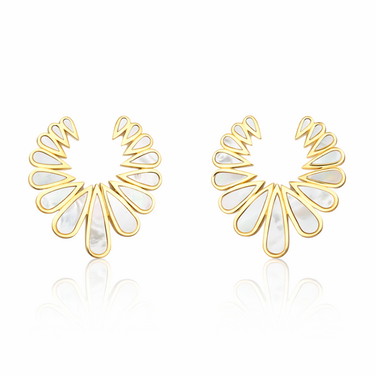 BRINCO ARGOLA FRONTAL GOTA MADRE PÉROLA PRATA 925 BANHO EM OURO 18K