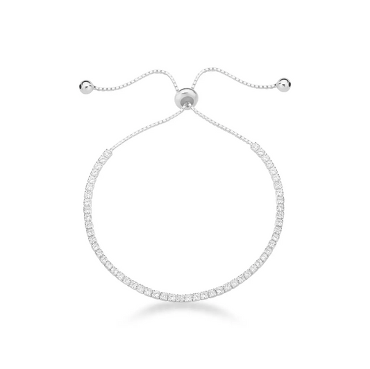 PULSEIRA RIVIERA AJUSTÁVEL ZIRCÔNIA BRANCA PRATA 925 BANHO EM RÓDIO
