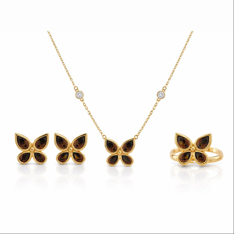 CONJUNTO BUTTERFLY  BRINCO, ANEL E COLAR