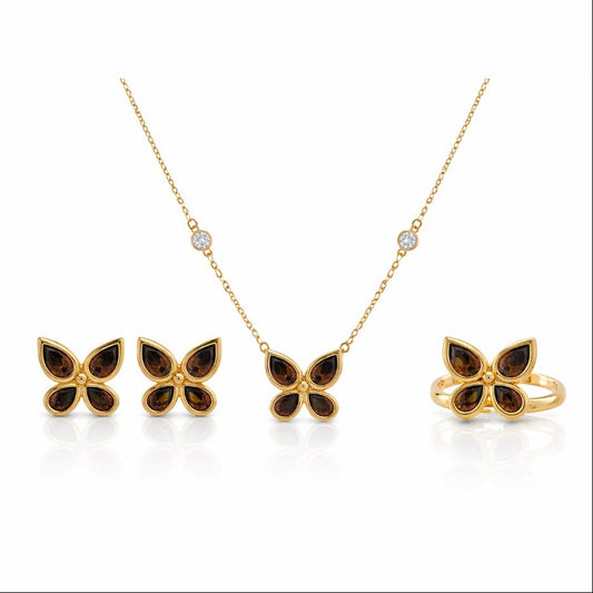CONJUNTO BUTTERFLY  BRINCO, ANEL E COLAR