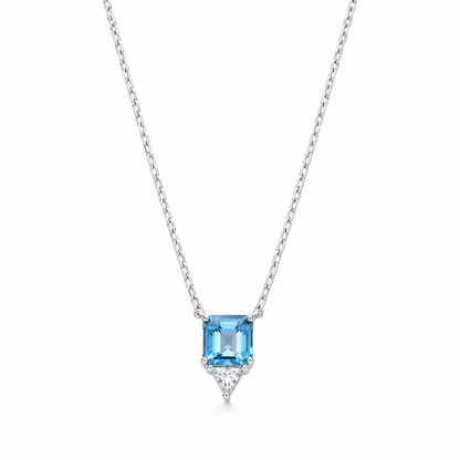 COLAR TOPÁZIO AZUL COM MOISSANNITE 0.3CT 4X4MM - PRATA BANHO EM RÓDIO