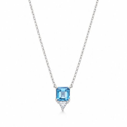 COLAR TOPÁZIO AZUL COM MOISSANNITE 0.3CT 4X4MM - PRATA BANHO EM RÓDIO