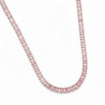 CHOCKER RIVIERA BAGUETADA ZIRCÔNIA ROSA BANHO EM RÓDIO