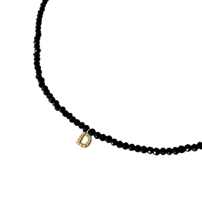 COLAR CHOCKER CRISTAL PRETO PINGENTE LETRA D  - 38CM