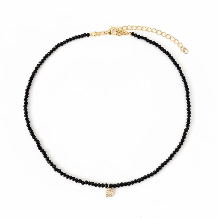 COLAR CHOCKER CRISTAL PRETO PINGENTE LETRA D  - 38CM