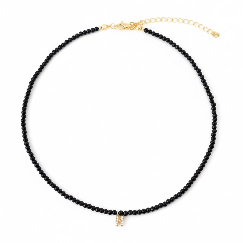 COLAR CHOCKER CRISTAL PRETO PINGENTE LETRA H - 38CM