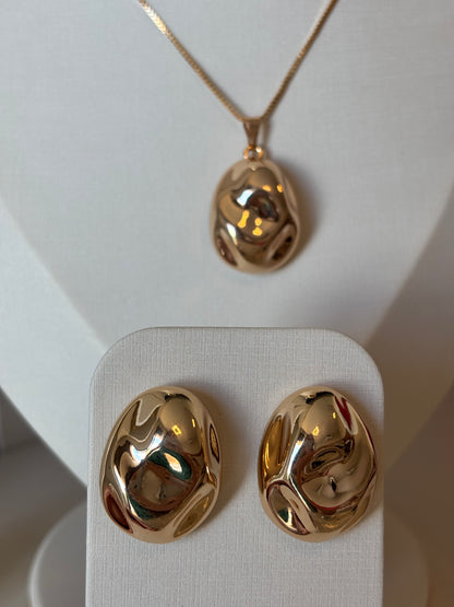 CONJUNTO BRINCO E COLAR ORGÂNICO OVAL