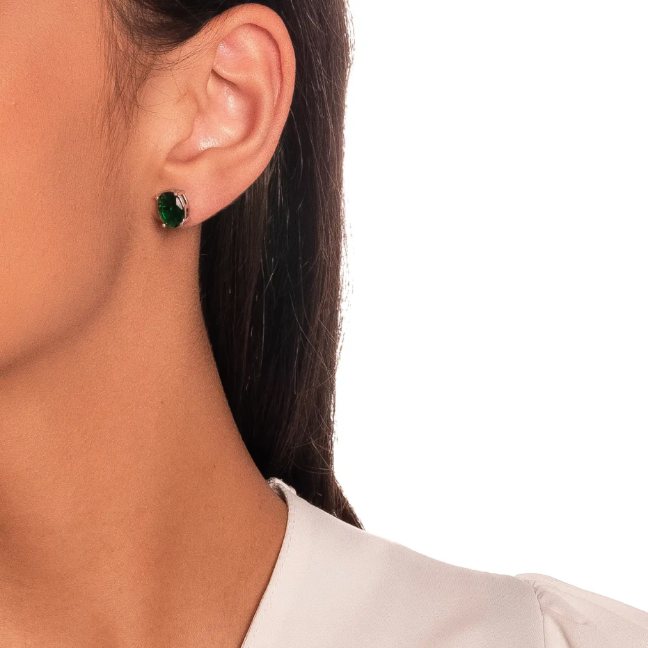 CONJUNTO OVAL ESMERALDA  EM RÓDIO BRINCO E COLAR