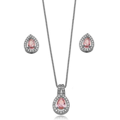 CONJUNTO GOTA CRAVEJADO COM MICRO ZIRCÔNIAS BRINCO E COLAR