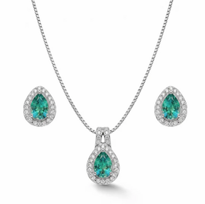 CONJUNTO GOTA CRAVEJADO COM MICRO ZIRCÔNIAS BRINCO E COLAR