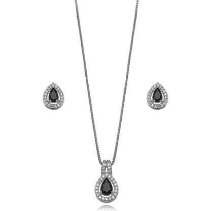 CONJUNTO GOTA CRAVEJADO COM MICRO ZIRCÔNIAS BRINCO E COLAR
