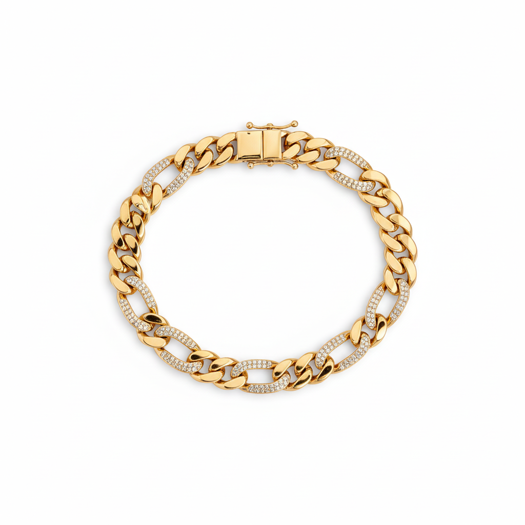 PULSEIRA CORRENTE CRAVEJADA BANHO EM OURO 18K