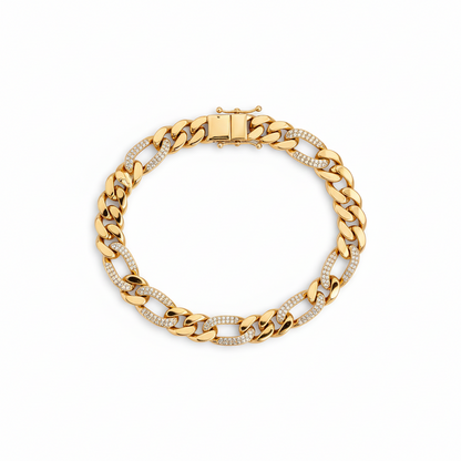 PULSEIRA CORRENTE CRAVEJADA BANHO EM OURO 18K