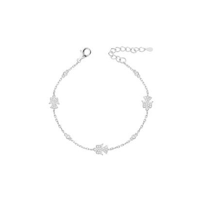 PULSEIRA ELOS PORTUGUESES TRÊS ANJOS CRAVEJADOS PRATA 925 - COM REGULAGEM