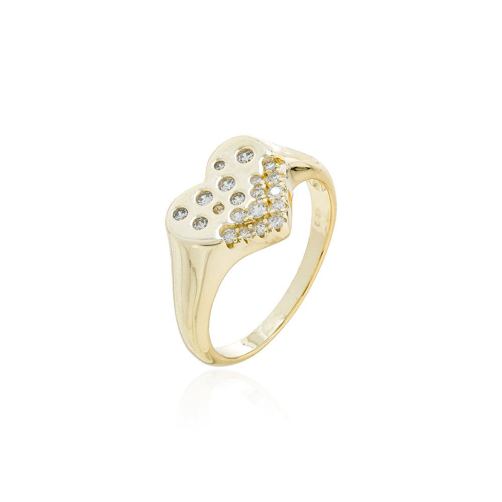 ANEL HEART CRAVEJADO PRATA 925 BANHO EM OURO 18K