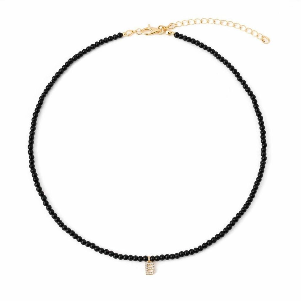 COLAR CHOCKER CRISTAL PRETO PINGENTE LETRA B  - 38CM