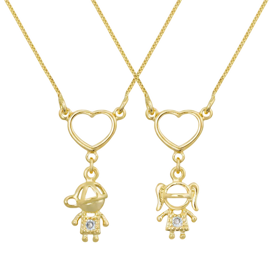 COLAR PINGENTE CORAÇÃO FILHO BANHO EM OURO 18K