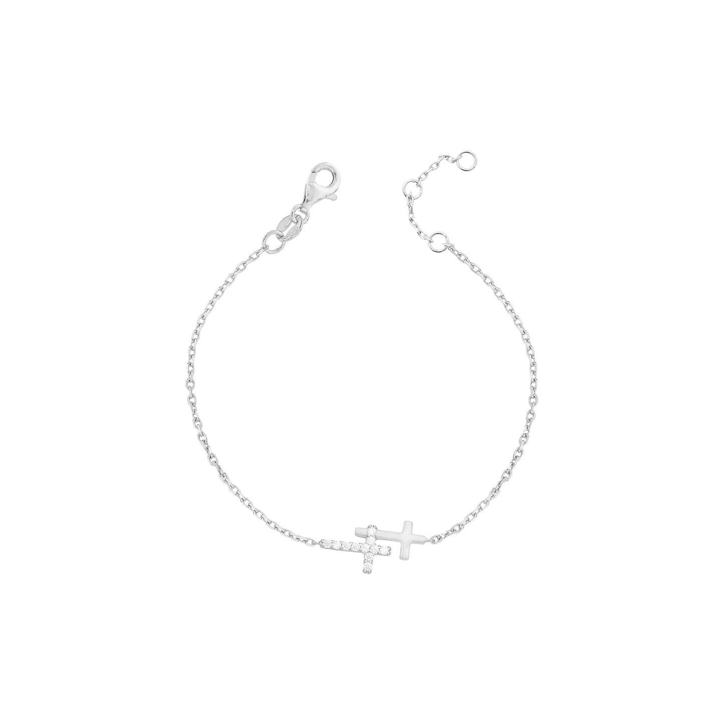 PULSEIRA CRUZ CRAVEJADA E LISA PRATA 925 PRATA 925 - COM REGULAGEM