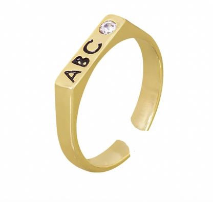 ANEL KIDS ABC REGULÁVEL COM DETALHE CRAVEJADO  BANHO EM OURO 18K