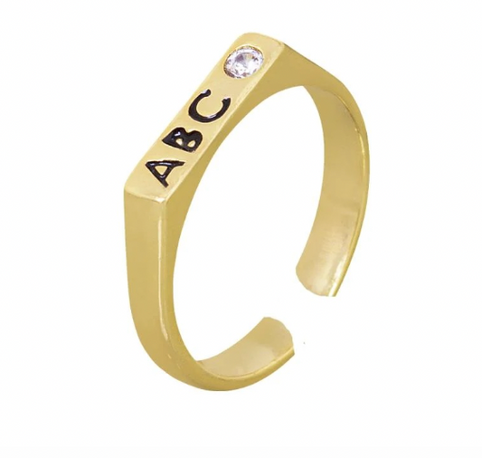ANEL KIDS ABC REGULÁVEL COM DETALHE CRAVEJADO  BANHO EM OURO 18K