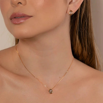 CONJUNTO GOTA LISO BRINCO E COLAR BANHO EM OURO 18K