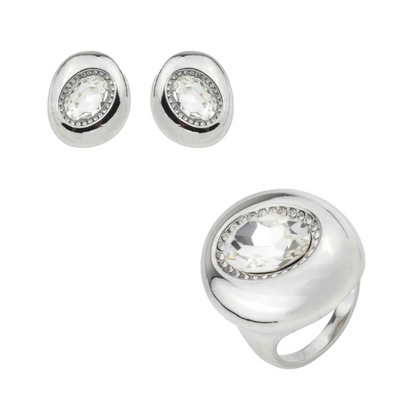 CONJUNTO LISO COM ZIRCÔNIA CENTRAL BRINCO E ANEL