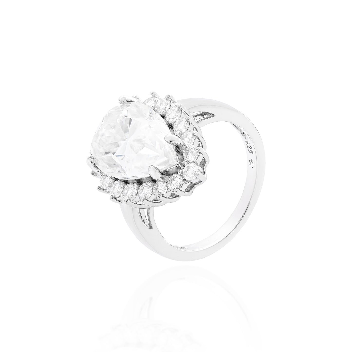 ANEL SOLITÁRIO QUATRO GARRAS EM GOTA PRATA COM BANHO EM RÓDIO CRAVEJADO DE MOISSANITE 3,50CT