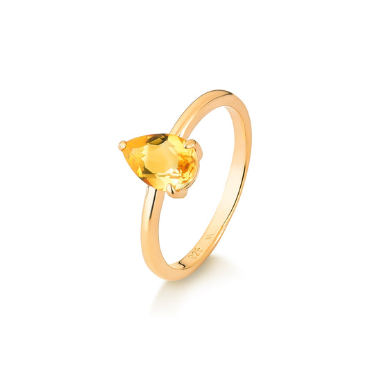 ANEL GOTA EM CITRINO PRATA 925 BANHO EM OURO 18K