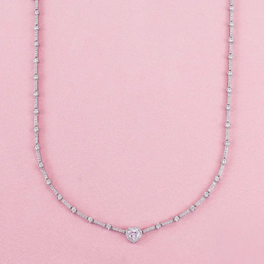 COLAR RIVIERA BARRA SINGLE HEART ZIRCÔNIA BANHO EM RÓDIO