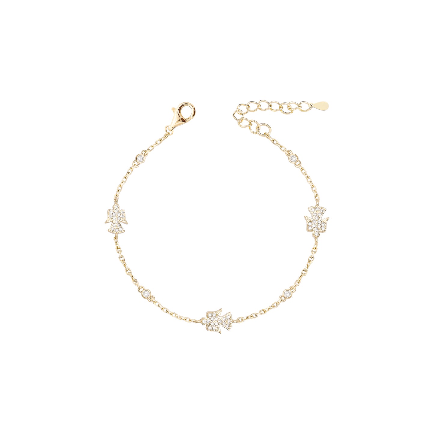 PULSEIRA ELOS PORTUGUESES TRÊS ANJOS CRAVEJADOS PRATA 925 - COM REGULAGEM