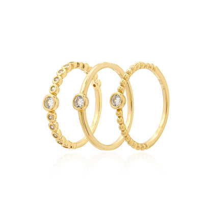 TRIO DE ANÉIS PRATA 925 BANHO OURO 18K