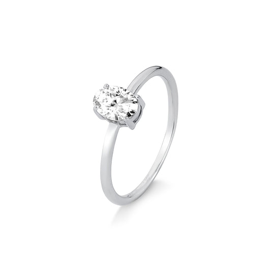 ANEL SOLITÁRIO MOISSANITE 1.0CT 5X7MM EM PRATA BANHO EM RÓDIO