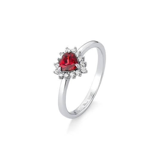 ANEL HEART EM PEDRA GRANADA CRAVEJADO DE MOISSANITE 0.168CT.