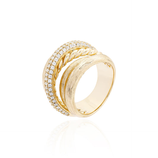 ANEL ENTRELAÇADOS CRAVEJADO PRATA EM BANHO OURO 18K
