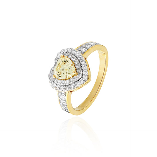 ANEL HEART COM FANCY NITA CENTRAL CRAVEJADO DE MINI MOISSANITESO,75CT PRATA COM BANHO EM OURO 18K