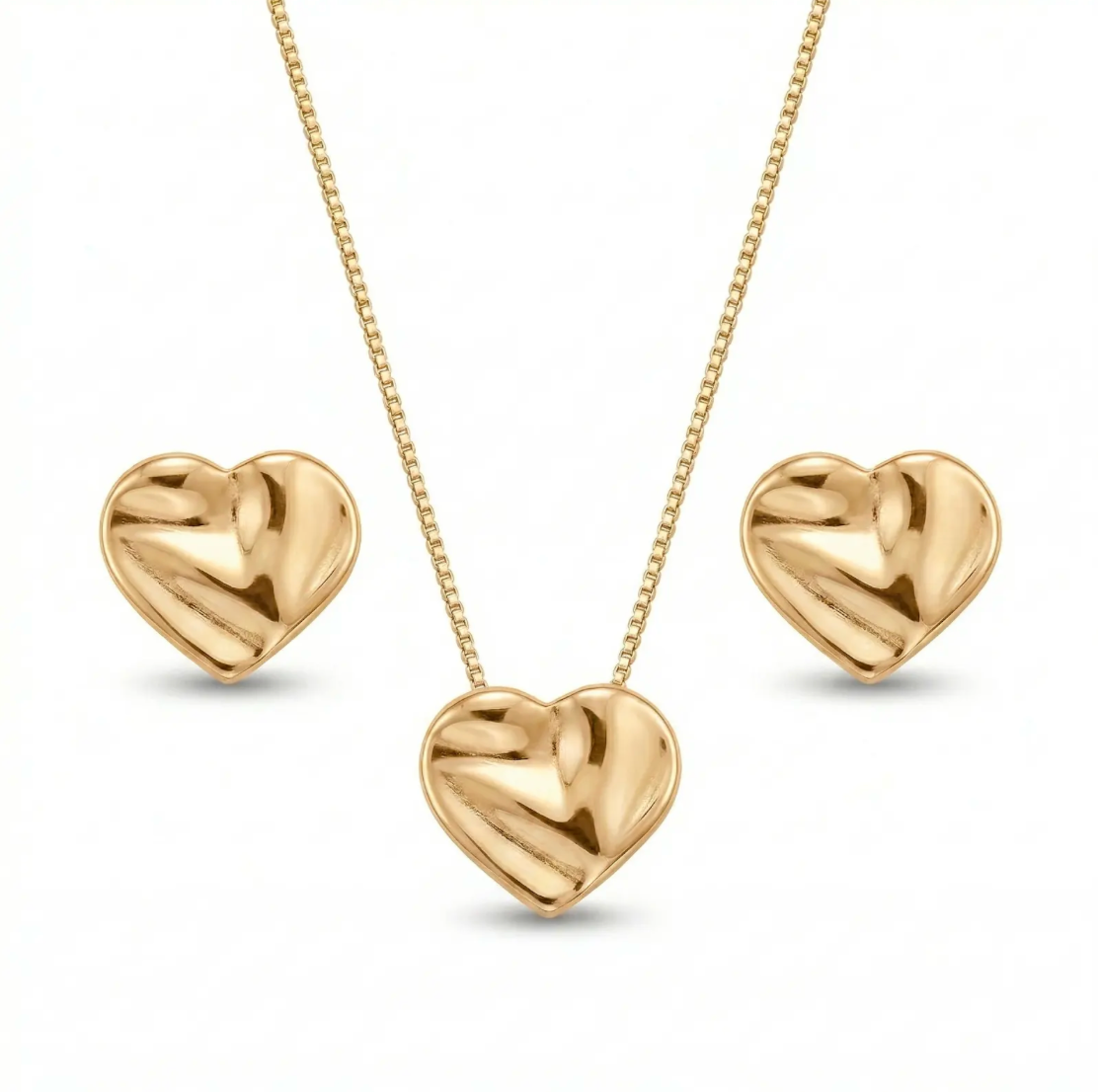 CONJUNTO CORAÇÃO LISO BRINCO E COLAR