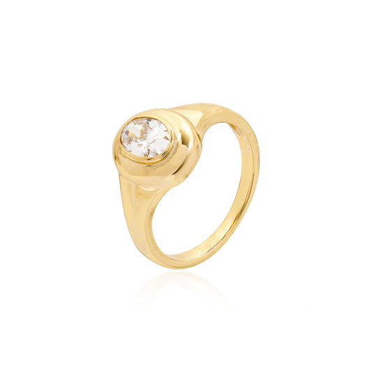 ANEL CRAVEJADO OVAL PRATA 925 BANHO EM OURO 18K