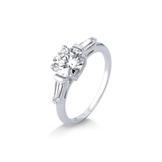 ANEL SOLITÁRIO CRAVEJADO MOISSANITE 2.51CT EM PRATA COM BANHO EM RÓDIO