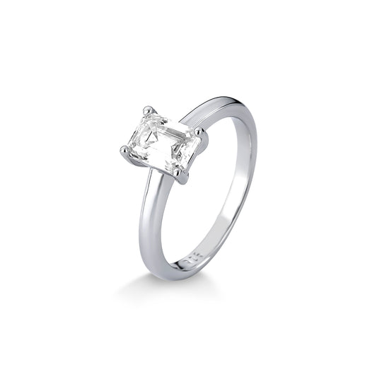 ANEL SOLITÁRIO RETANGULAR MOISSANITE 1.0CT EM PRATA BANHO EM RÓDIO