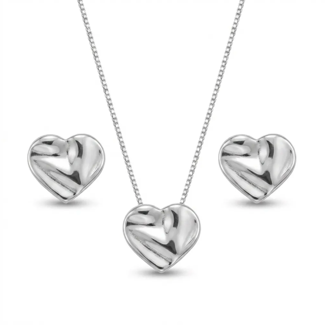 CONJUNTO CORAÇÃO LISO BRINCO E COLAR