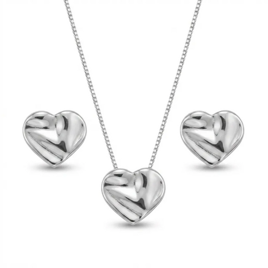 CONJUNTO CORAÇÃO LISO BRINCO E COLAR