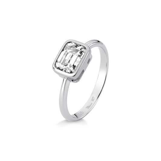 ANEL SOLITÁRIO RETANGULAR PRATA EM BANHO DE RÓDIO CRAVEJADO EM MOISSANITE 2.0CT