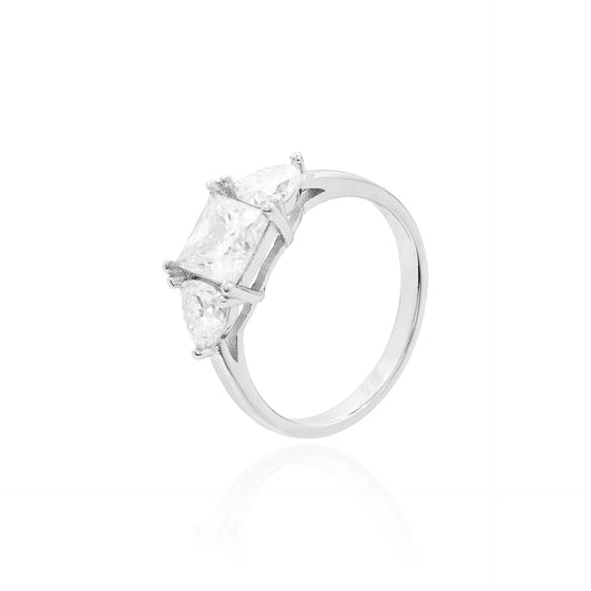 ANEL TRILLIUM MOISSANITE 2.05CT COM PEDRA QUADRADA CENTRAL EM PRATA COM BANHO EM RÓDIO