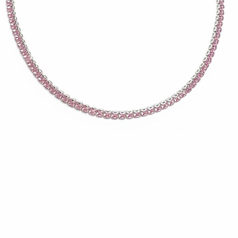 COLAR RIVIERA ZIRCÔNIAS ROSA BANHO EM RÓDIO