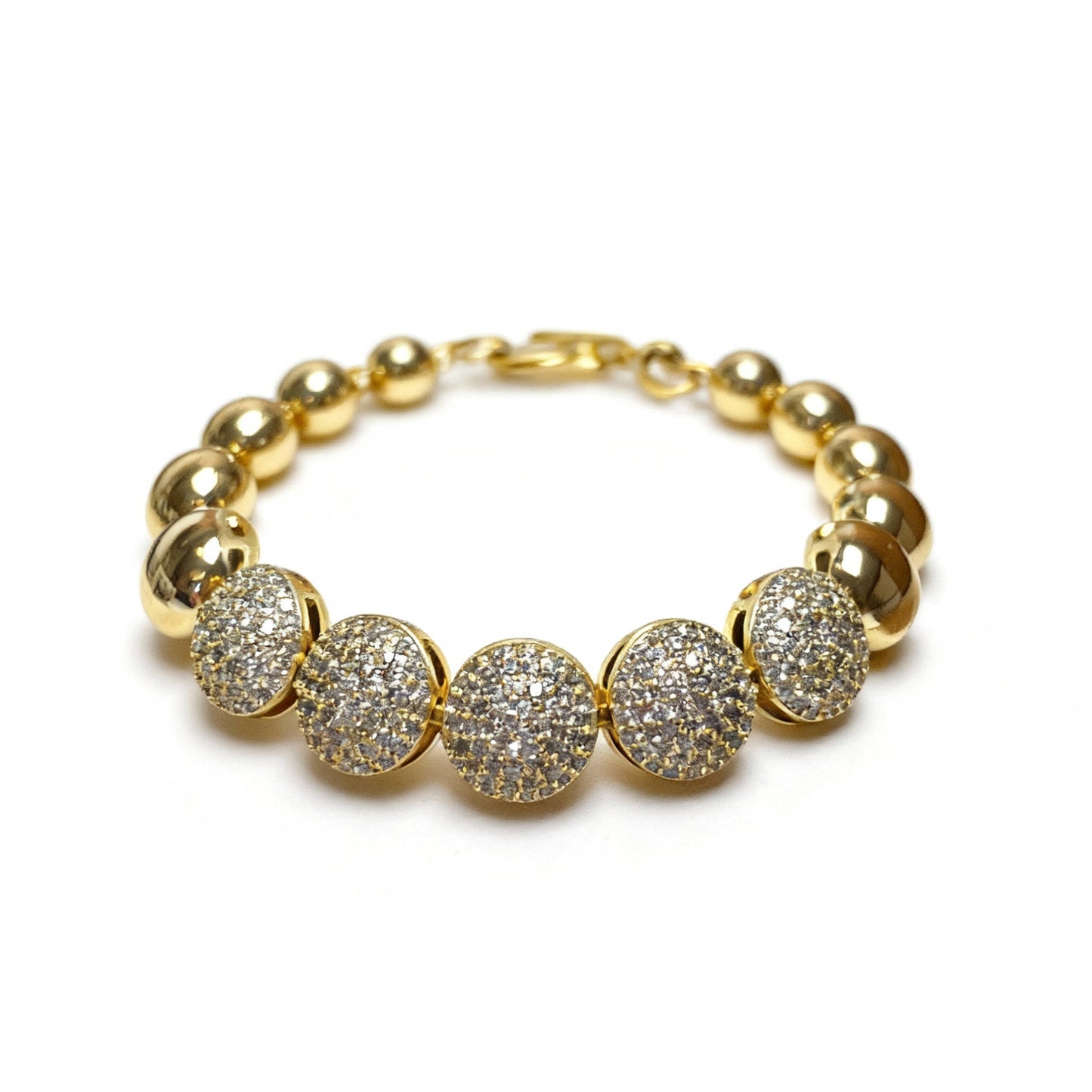 PULSEIRA BOLINHAS LISAS E CRAVEJADAS DOURADA